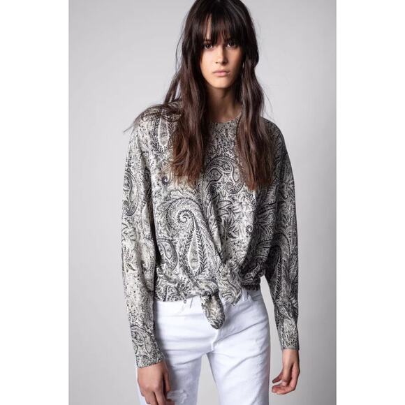 Zadig & Voltaire Ruby Sweater Top Merino Wool Metallic Paisley Split Hem Size S - Picture 1 of 7